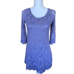 Divided Dress Lavender Size 6 All Lace 3/4 Bell Sleeve Round Neck Lined Short
